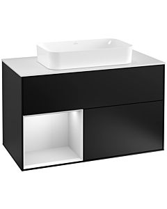 Villeroy und Boch Finion Waschtischunterschrank F241MTPD 100x60,3cm, Abdeckplatte white matt, Regal links White matt lacquer, Black matt lacquer