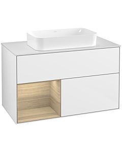 Villeroy und Boch Finion Waschtischunterschrank F241PCGF 100x60,3cm, Abdeckplatte white matt, Regal links Oak Veneer, Glossy white lacquer