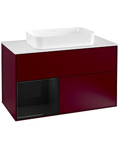 Villeroy und Boch Finion Waschtischunterschrank F241PHHB 100x60,3cm, Abdeckplatte white matt, Regal links Glossy Black Lacquer, Peony Matt