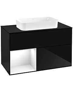 Villeroy und Boch Finion Villeroy und Boch Finion F242GFPH 100x60.3cm, cover plate black matt, shelf left Glossy white lacquer, Glossy Black Lacquer
