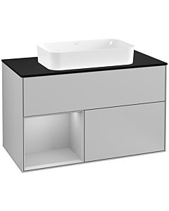 Villeroy und Boch Finion Villeroy und Boch Finion F242GJGJ 100x60.3cm, cover plate black matt, shelf left light gray matt, light gray matt