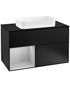 Villeroy und Boch Finion Waschtischunterschrank F242GJPD 100x60,3cm, Abdeckplatte black matt, Regal links Light grey matt, Black matt lacquer