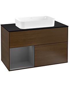 Villeroy und Boch Finion Villeroy und Boch Finion F242GKGN 100x60.3cm, cover plate black matt, shelf on the left anthracite matt, walnut veneer