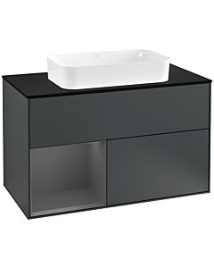 Villeroy und Boch Finion Villeroy und Boch F242GKHG 100x60,3cm, plaque de finition noir mat, étagère gauche anthracite mat, Midnight Blue Matt Lacquer