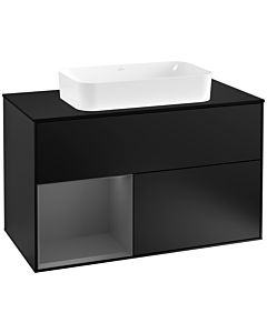 Villeroy und Boch Finion Waschtischunterschrank F242GKPD 100x60,3cm, Abdeckplatte black matt, Regal links Anthracite matt, Black matt lacquer
