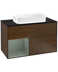 Villeroy und Boch Finion Villeroy und Boch F242GMGN 100x60,3cm, plaque de finition noir mat, étagère gauche Olive Matt Lacquer , placage Olive Matt Lacquer