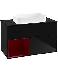 Villeroy und Boch Finion Villeroy und Boch Finion F242HBPH 100x60.3cm, cover plate black matt, shelf left Peony , Glossy Black Lacquer