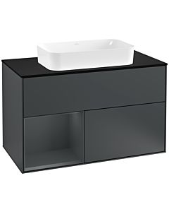 Villeroy und Boch Finion Waschtischunterschrank F242HGHG 100x60,3cm, Abdeckplatte black matt, Regal links Midnight Blue Matt Lacquer, Midnight Blue Matt Lacquer