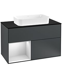 Villeroy und Boch Finion Villeroy und Boch F242MTHG 100x60,3cm, plaque de finition noir mat, étagère gauche laqué blanc mat, Midnight Blue Matt Lacquer