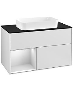 Villeroy und Boch Finion Waschtischunterschrank F242MTMT 100x60,3cm, Abdeckplatte black matt, Regal links White matt lacquer, White matt lacquer
