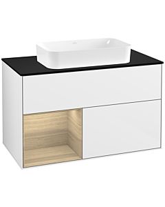 Villeroy und Boch Finion Villeroy und Boch Finion F242PCGF 100x60.3cm, cover plate black matt, shelf left Oak Veneer , glossy white lacquer
