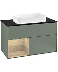 Villeroy und Boch Finion Villeroy und Boch F242PCGM 100x60,3cm, plaque de finition noir mat, étagère à gauche Oak Veneer , Olive Matt Lacquer