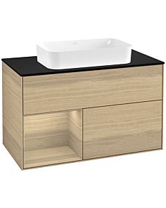 Villeroy und Boch Finion Villeroy und Boch Finion F242PCPC 100x60.3cm, cover plate black matt, shelf on the left Oak Veneer , Oak Veneer
