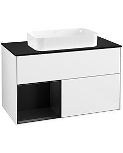 Villeroy und Boch Finion Villeroy und Boch Finion F242PDGF 100x60.3cm, cover plate black matt, shelf left black matt lacquer, glossy white lacquer