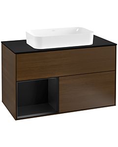 Villeroy und Boch Finion Villeroy und Boch F242PDGN 100x60,3cm, plaque de finition noir mat, étagère gauche laqué noir mat, placage noyer