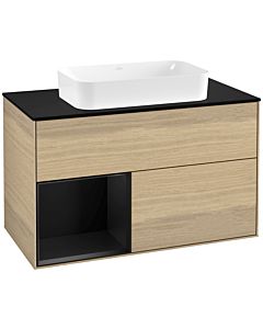Villeroy und Boch Finion Waschtischunterschrank F242PDPC 100x60,3cm, Abdeckplatte black matt, Regal links Black matt lacquer, Oak Veneer