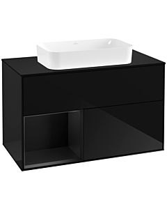 Villeroy und Boch Finion Villeroy und Boch Finion F242PDPH 100x60.3cm, cover plate black matt, shelf left black matt lacquer, Glossy Black Lacquer