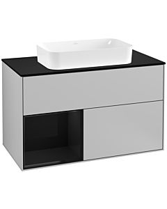 Villeroy und Boch Finion Villeroy und Boch Finion F242PHGJ 100x60.3cm, cover plate black matt, shelf left Glossy Black Lacquer , light gray matt