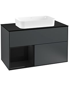 Villeroy und Boch Finion Villeroy und Boch F242PHHG 100x60,3cm, plaque de finition noir mat, étagère gauche Glossy Black Lacquer , Midnight Blue Matt Lacquer