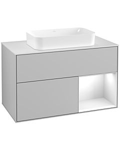 Villeroy und Boch Finion Waschtischunterschrank F251GFGJ 100x60,3cm, Abdeckplatte white matt, Regal rechts Glossy white lacquer, Light grey matt