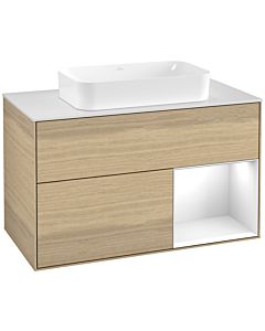 Villeroy und Boch Finion Villeroy und Boch Finion F251GFPC 100x60.3cm, cover plate white matt, shelf on the right Glossy white lacquer, Oak Veneer
