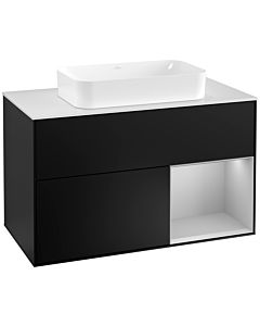 Villeroy und Boch Finion Villeroy und Boch F251GJPD 100x60,3cm, plaque de recouvrement blanc mat, étagère à droite gris clair mat, laqué noir mat