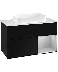 Villeroy und Boch Finion Villeroy und Boch Finion F251GJPH 100x60.3cm, cover plate white matt, shelf on the right light gray matt, Glossy Black Lacquer