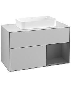 Villeroy und Boch Finion Waschtischunterschrank F251GKGJ 100x60,3cm, Abdeckplatte white matt, Regal rechts Anthracite matt, Light grey matt