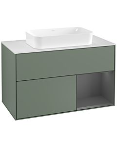 Villeroy und Boch Finion Villeroy und Boch F251GKGM 100x60,3cm, plaque de finition blanc mat, étagère droite anthracite mat, Olive Matt Lacquer