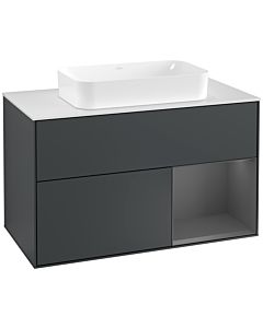 Villeroy und Boch Finion Waschtischunterschrank F251GKHG 100x60,3cm, Abdeckplatte white matt, Regal rechts Anthracite matt, Midnight Blue Matt Lacquer