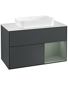 Villeroy und Boch Finion Villeroy und Boch F251GMHG 100x60,3cm, plaque de finition blanc mat, étagère à droite Olive Matt Lacquer , Midnight Blue Matt Lacquer