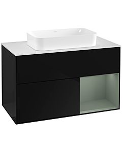 Villeroy und Boch Finion Villeroy und Boch F251GMPH 100x60,3cm, plaque de finition blanc mat, étagère à droite Olive Matt Lacquer , Glossy Black Lacquer