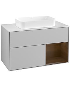 Villeroy und Boch Finion Villeroy und Boch Finion F251GNGJ 100x60.3cm, cover plate white matt, shelf on the right walnut veneer, light gray matt
