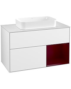 Villeroy und Boch Finion Waschtischunterschrank F251HBGF 100x60,3cm, Abdeckplatte white matt, Regal rechts Peony, Glossy white lacquer