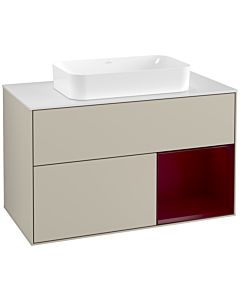 Villeroy und Boch Finion Villeroy und Boch F251HBHH 100x60,3cm, plaque de finition blanc mat, étagère à droite Peony , Sand Matt Lacquer