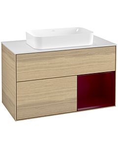 Villeroy und Boch Finion Waschtischunterschrank F251HBPC 100x60,3cm, Abdeckplatte white matt, Regal rechts Peony, Oak Veneer