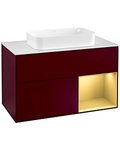 Villeroy und Boch Finion Waschtischunterschrank F251HFHB 100x60,3cm, Abdeckplatte white matt, Regal rechts Gold matt, Peony Matt