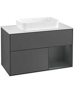 Villeroy und Boch Finion Waschtischunterschrank F251HGGK 100x60,3cm, Abdeckplatte white matt, Regal rechts Midnight Blue Matt Lacquer, Anthracite matt