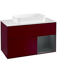 Villeroy und Boch Finion Waschtischunterschrank F251HGHB 100x60,3cm, Abdeckplatte white matt, Regal rechts Midnight Blue Matt Lacquer, Peony Matt