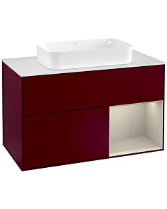 Villeroy und Boch Finion Villeroy und Boch F251HHHB 100x60,3cm, plaque de finition blanc mat, étagère à droite Sand mat, Peony Matt