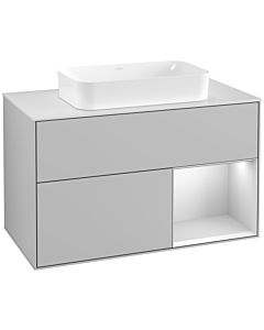 Villeroy und Boch Finion Villeroy und Boch F251MTGJ 100x60,3cm, plaque de recouvrement blanc mat, étagère à droite laqué blanc mat, gris clair mat