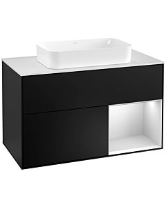 Villeroy und Boch Finion Waschtischunterschrank F251MTPD 100x60,3cm, Abdeckplatte white matt, Regal rechts White matt lacquer, Black matt lacquer