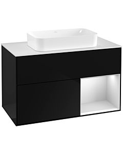 Villeroy und Boch Finion Waschtischunterschrank F251MTPH 100x60,3cm, Abdeckplatte white matt, Regal rechts White matt lacquer, Glossy Black Lacquer