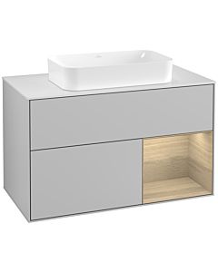 Villeroy und Boch Finion Waschtischunterschrank F251PCGJ 100x60,3cm, Abdeckplatte white matt, Regal rechts Oak Veneer, Light grey matt