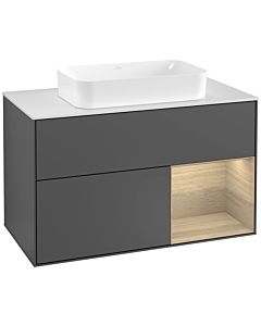 Villeroy und Boch Finion Waschtischunterschrank F251PCGK 100x60,3cm, Abdeckplatte white matt, Regal rechts Oak Veneer, Anthracite matt