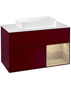 Villeroy und Boch Finion Waschtischunterschrank F251PCHB 100x60,3cm, Abdeckplatte white matt, Regal rechts Oak Veneer, Peony Matt