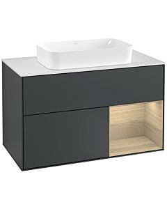 Villeroy und Boch Finion Waschtischunterschrank F251PCHG 100x60,3cm, Abdeckplatte white matt, Regal rechts Oak Veneer, Midnight Blue Matt Lacquer