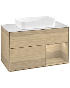 Villeroy und Boch Finion Villeroy und Boch F251PCPC 100x60,3cm, plaque de finition blanc mat, étagère à droite Oak Veneer , Oak Veneer