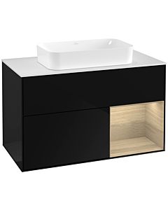 Villeroy und Boch Finion Waschtischunterschrank F251PCPH 100x60,3cm, Abdeckplatte white matt, Regal rechts Oak Veneer, Glossy Black Lacquer