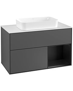 Villeroy und Boch Finion Waschtischunterschrank F251PDGK 100x60,3cm, Abdeckplatte white matt, Regal rechts Black matt lacquer, Anthracite matt